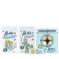 Eco-friendly and unscented Laundry Starter Bundle with Laundry Soda 100 loads, Oxygen Brightener 100 scoops, Lamby Wool Dryerballs and WOW Stick stain remover in Lemongrass scent