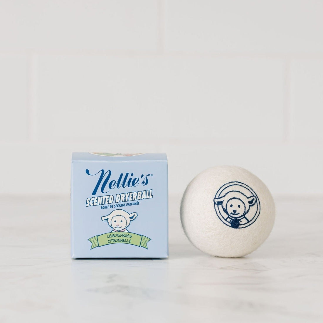 Single dryerball scented with pure lemongrass essential oil